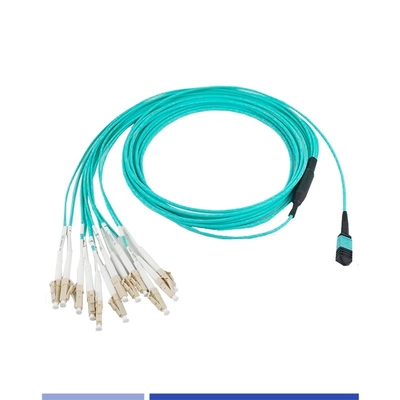 12 Fiber OM3 MTP® ke LC Simplex Fiber Optic Trunk Cable Wanita LSZH Patch Cord 1m